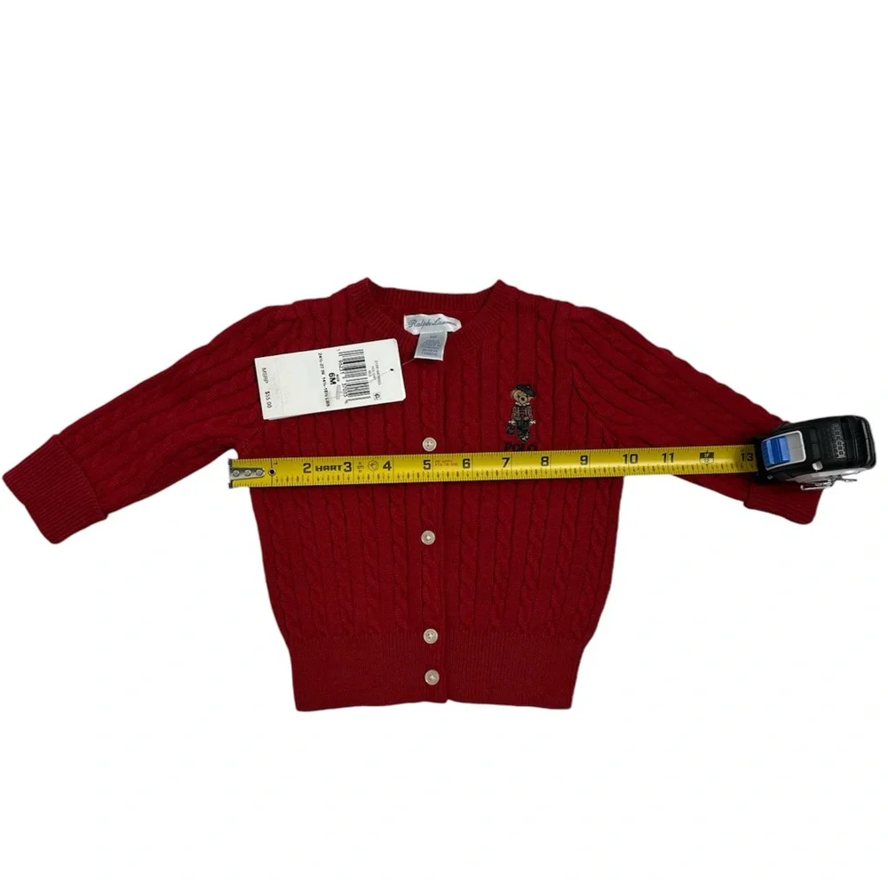 Ralph Lauren Childrenswear Polo Bear Mini‎ Cable Cotton Cardigan Size 6- MONTH